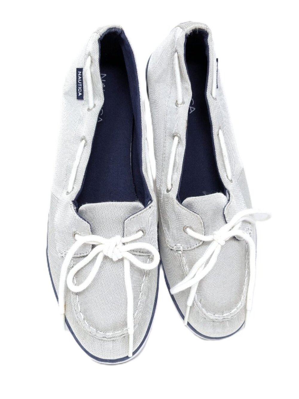 Nautica Womens Topsider Boat Shoes Gray Silver metallic canvas Size 9